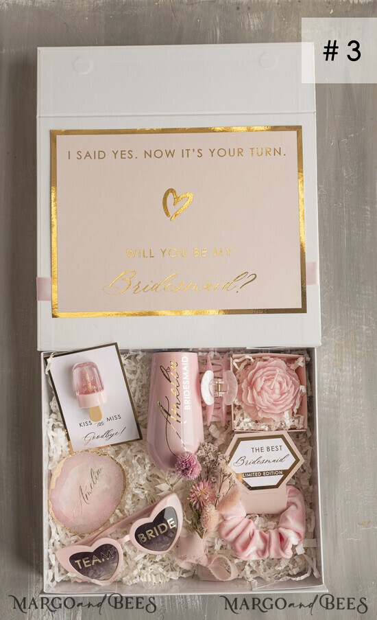 Brautjungfer/Trauzeuge Box Brautjungfern Vorschlagsbox Personalisierte Brautjungfern-Antragsbox mit Robe, vollständige Trauzeuginnen-Box, Blush Will You Be My Bridesmaid-Set. 03/BR/MbEX