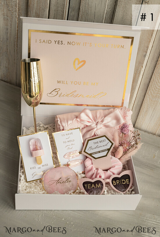 Brautjungfer/Trauzeuge Box Brautjungfern Vorschlagsbox Personalisierte Brautjungfer Vorschlagsbox mit Robe, komplette Trauzeugin-Box, Blush Wirst du meine Brautjungfer Box-Set 01/BRR/MbEX