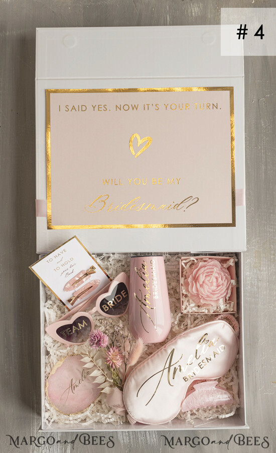 Brautjungfer/Trauzeuge Box Brautjungfern Vorschlagsbox Personalisierte Brautjungfern Vorschlagsbox mit Bademantel, komplette Trauzeugin-Box, Blush Will You Be My Bridesmaid Box-Set 04/BR/MbEX