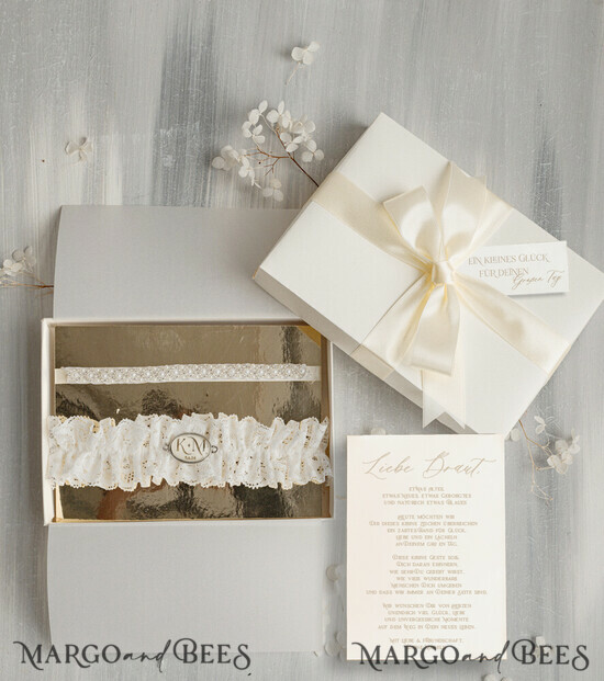 BRAUT Bolero, Kleider, Strumpfband Geschenkidee für die Braut Strumpfband Exklusives Geschenkset für die Braut – Doppeltes Strumpfband mit Grußkarte in edler Geschenkbox 06/tmBecruE/podDE
