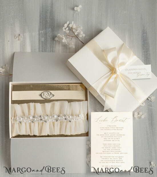 BRAUT Bolero, Kleider, Strumpfband Geschenkidee für die Braut Strumpfband Strumpfband Ecru mit Personalisierung – Geschenkset für die Braut – Etwas Blaues zur Hochzeit 04/tmBecruE/podDE