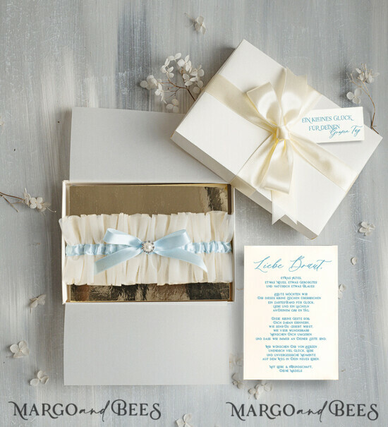 BRAUT Bolero, Kleider, Strumpfband Geschenkidee für die Braut Strumpfband Elegantes Strumpfband für die Braut – Geschenkbox mit „Etwas Blauem“ und Grußkarte 16/tmBecruB/podDE