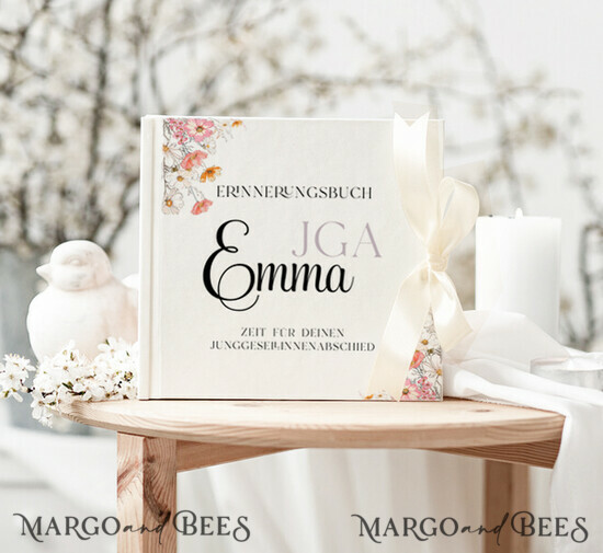 Hochzeitsfeier Einladungen JGA geschenk braut JGA Gästebuch für die Braut – Buch mit Schleife & Fragen an Freundinnen – personalisiert 02/brautJGA/geschenkBraut