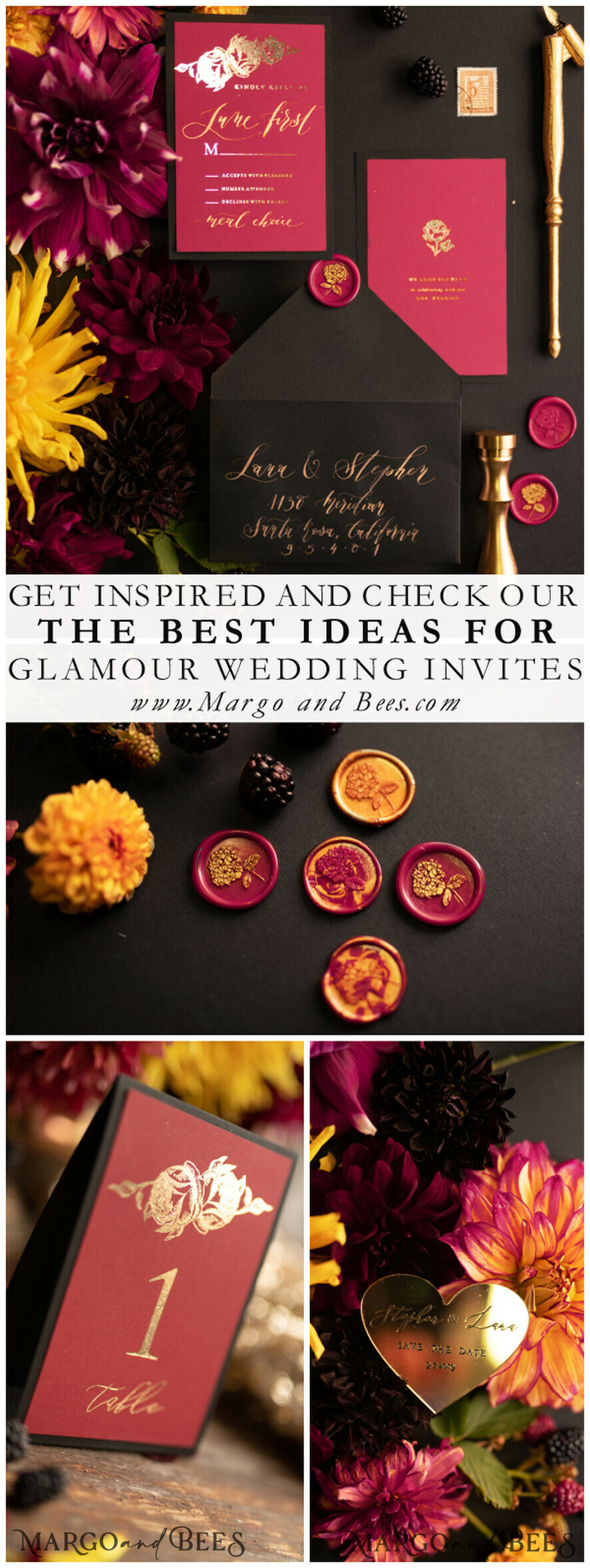 TISCHDEKORATIONSCHILDER   romantisch Elegante burgunderfarbene und schwarze Hochzeitstischnummern, handgefertigte goldene Hochzeitskarten, goldene florale Boho Tischdekoration, individuelle Glamour hochzeitstischschilder in maroon.