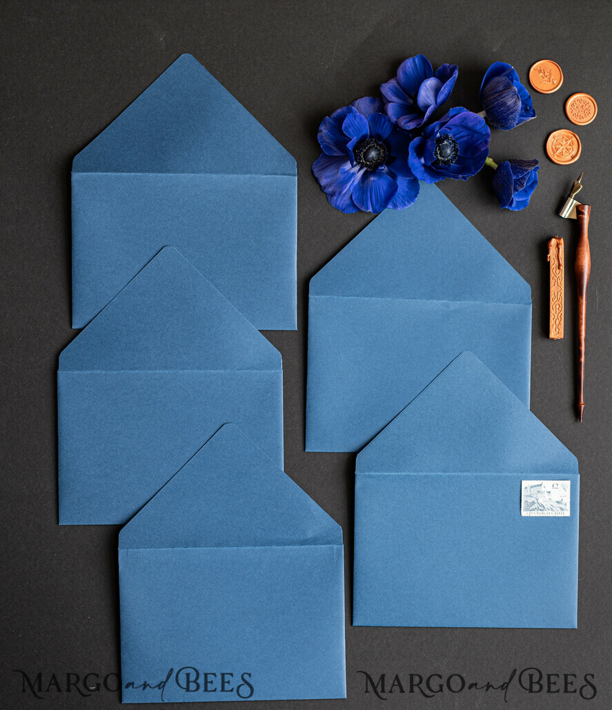 HOCHZEITS EINLADUNGEN Samtene Umschläge Marineblaue Umschläge für Einladungen mit Samteinlagen, handgefertigte A7-Umschläge mit Samteinlage für Hochzeitskarten.