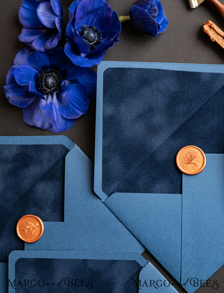 HOCHZEITS EINLADUNGEN Samtene Umschläge Marineblaue Umschläge für Einladungen mit Samteinlagen, handgefertigte A7-Umschläge mit Samteinlage für Hochzeitskarten.