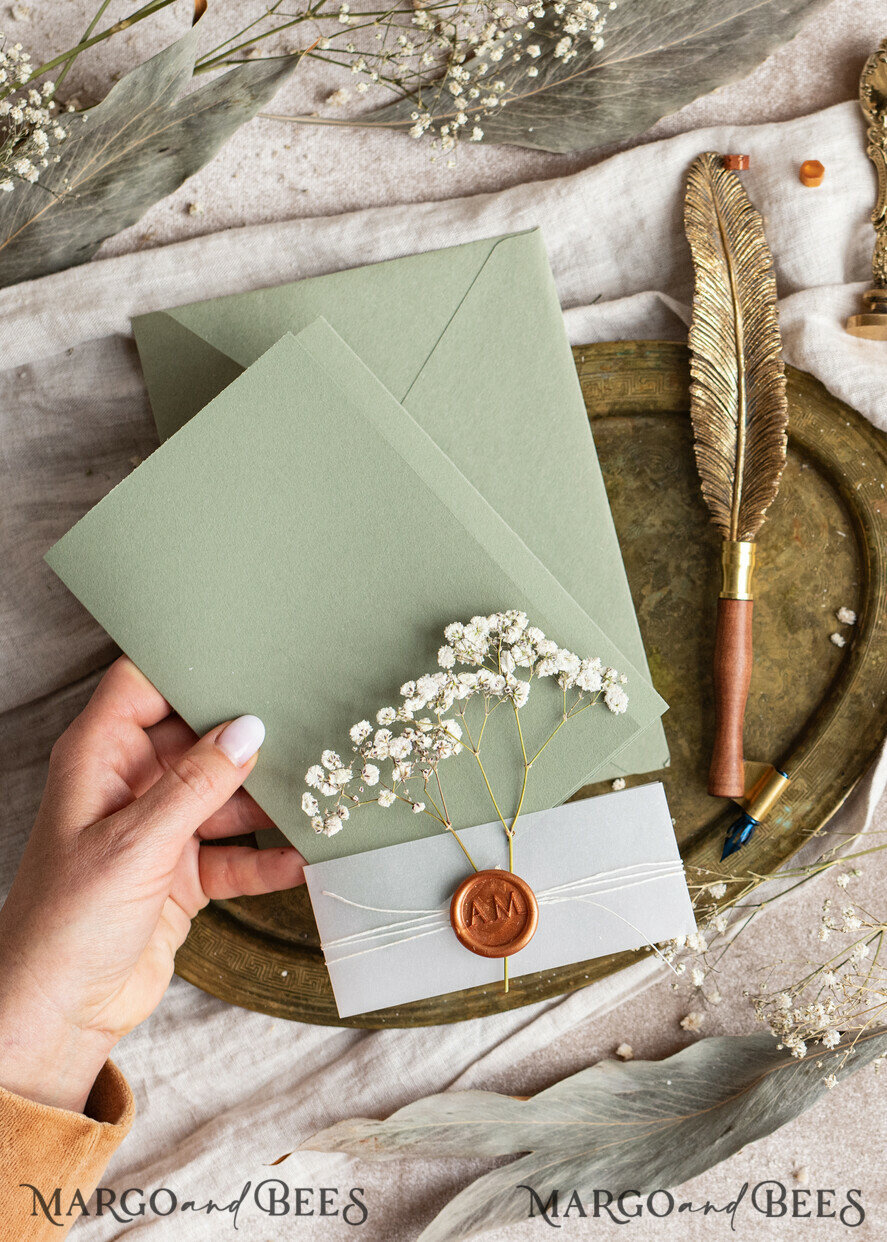 HOCHZEITS EINLADUNGEN rustikal / Landhausstil / Shabby Chic Terracotta Salbeigrünes Hochzeitseinladungset, Natürliche Schleierkraut Blumen Hochzeitseinladung Suite Minimalistische Moderne Boho Gartenhochzeit Einladungen