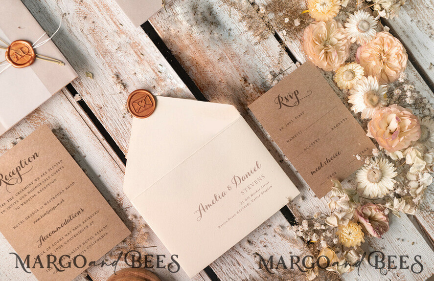 HOCHZEITS EINLADUNGEN rustikal / Landhausstil / Shabby Chic Rustikale Hochzeitskarten UK Echte Gypsophila Pergamentumwicklung mit Wachssiegel Baby Atem Blumen auf handgemachter Umschlag