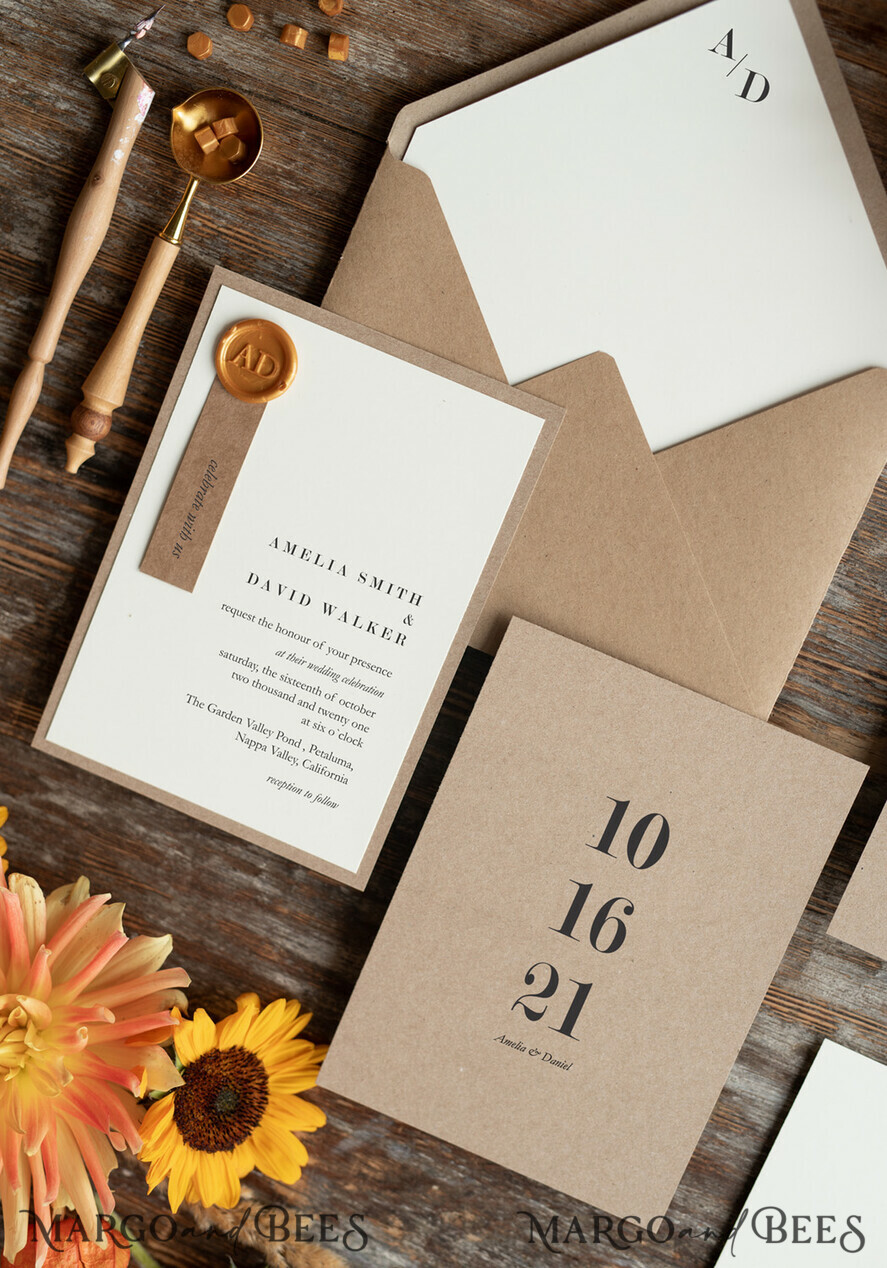 HOCHZEITS EINLADUNGEN rustikal / Landhausstil / Shabby Chic Hochzeitseinladungen individuelle umweltfreundliche Kraft-Papeterie, Hochzeitseinladungen mit Wachssiegel und handgemachtem Umschlag, Rustikale Einladungen