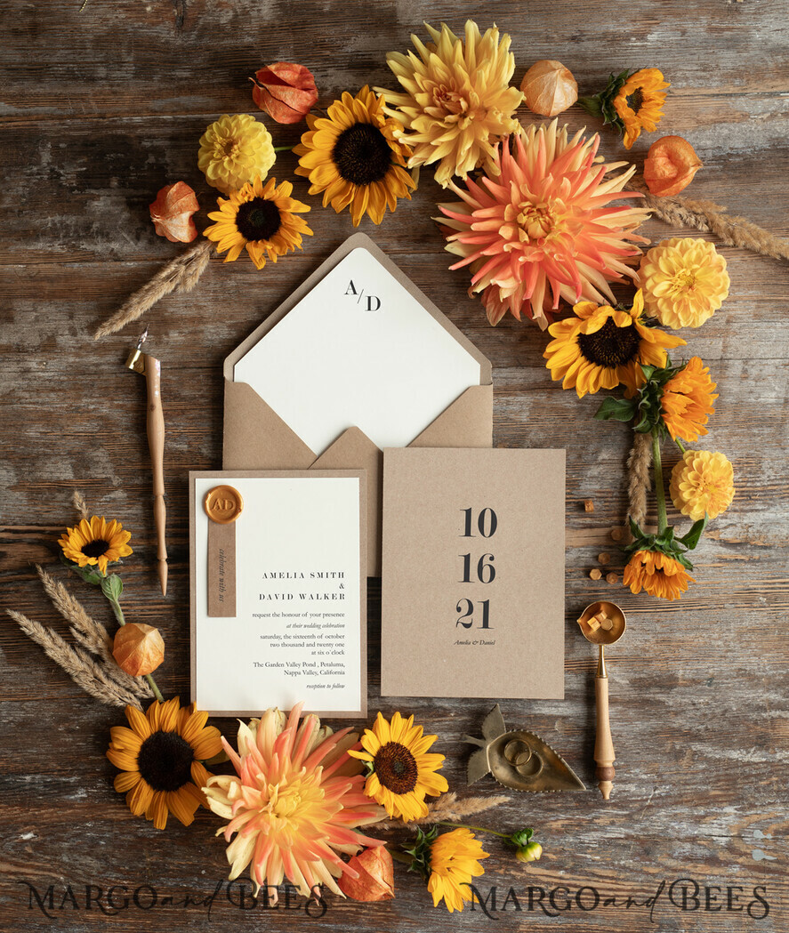 HOCHZEITS EINLADUNGEN rustikal / Landhausstil / Shabby Chic Hochzeitseinladungen individuelle umweltfreundliche Kraft-Papeterie, Hochzeitseinladungen mit Wachssiegel und handgemachtem Umschlag, Rustikale Einladungen