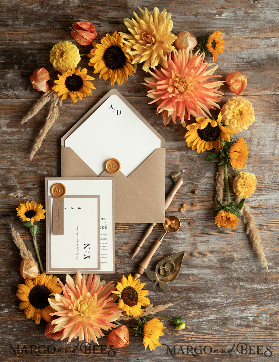 HOCHZEITS EINLADUNGEN rustikal / Landhausstil / Shabby Chic Hochzeitseinladungen individuelle umweltfreundliche Kraft-Papeterie, Hochzeitseinladungen mit Wachssiegel und handgemachtem Umschlag, Rustikale Einladungen