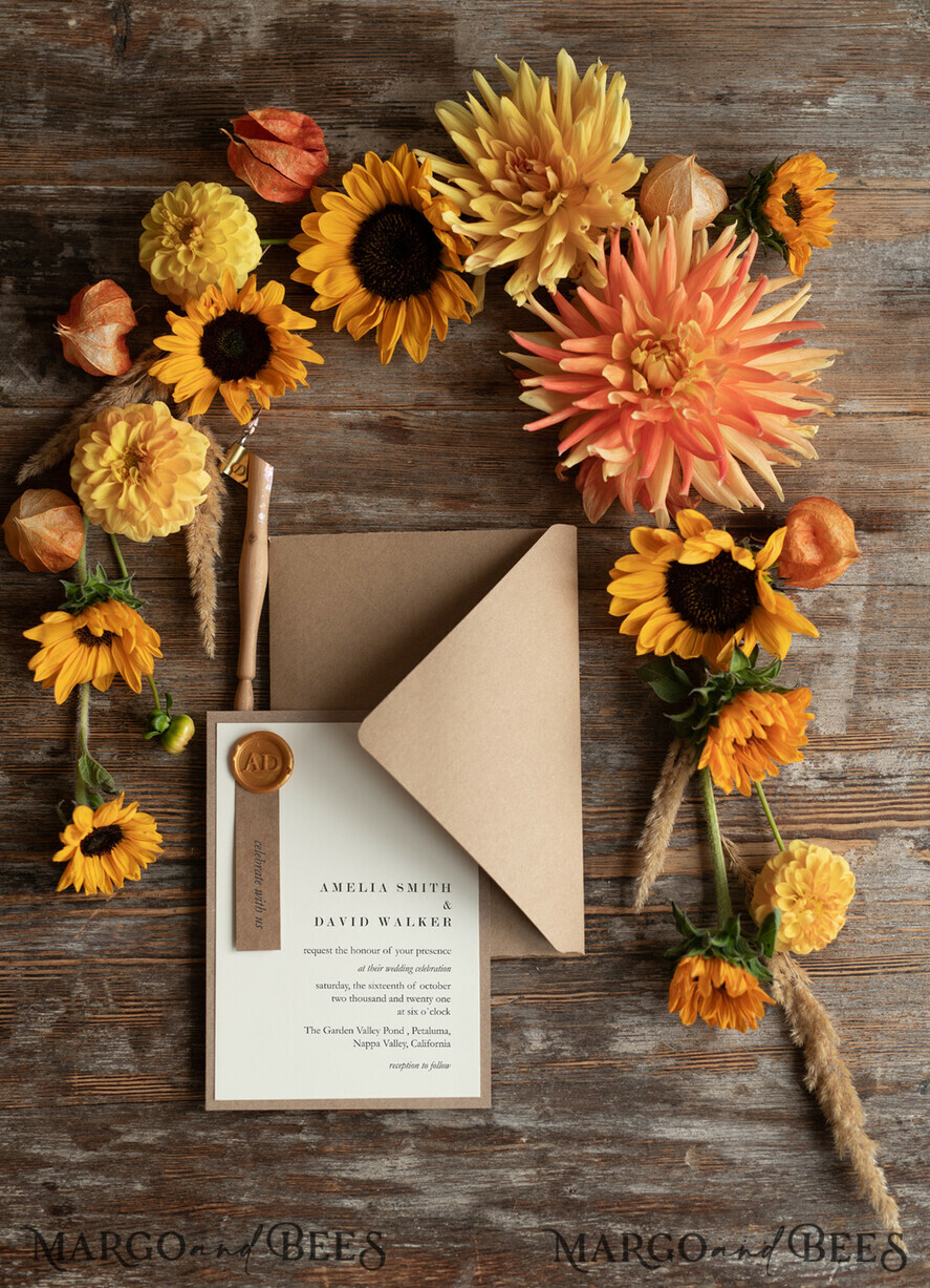 HOCHZEITS EINLADUNGEN rustikal / Landhausstil / Shabby Chic Hochzeitseinladungen individuelle umweltfreundliche Kraft-Papeterie, Hochzeitseinladungen mit Wachssiegel und handgemachtem Umschlag, Rustikale Einladungen
