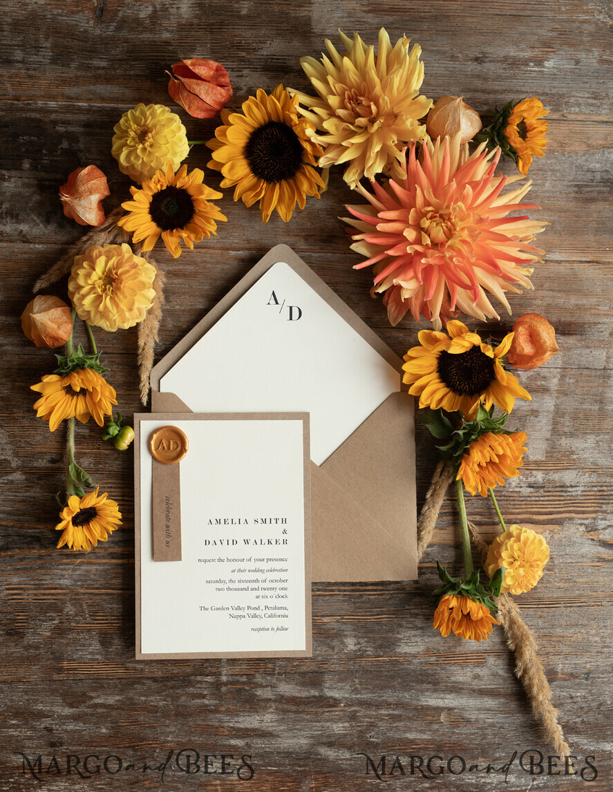 HOCHZEITS EINLADUNGEN rustikal / Landhausstil / Shabby Chic Hochzeitseinladungen individuelle umweltfreundliche Kraft-Papeterie, Hochzeitseinladungen mit Wachssiegel und handgemachtem Umschlag, Rustikale Einladungen