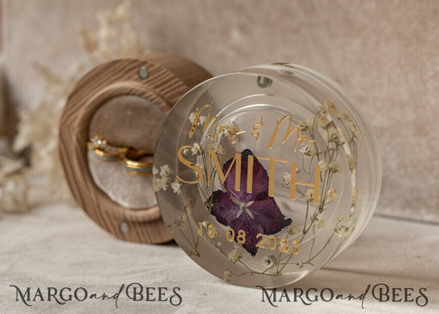 RINGTRÄGERBOXEN & KISSEN Epoxidharz Trauringe Box Epoxidharz- und Holz-Eheringbox für die Zeremonie, Boho Epoxid-Eheringboxen für ihn und sie, transparente Epoxid-Doppelringbox für die Hochzeit, Holzharzblumen Verlobungsringbox.