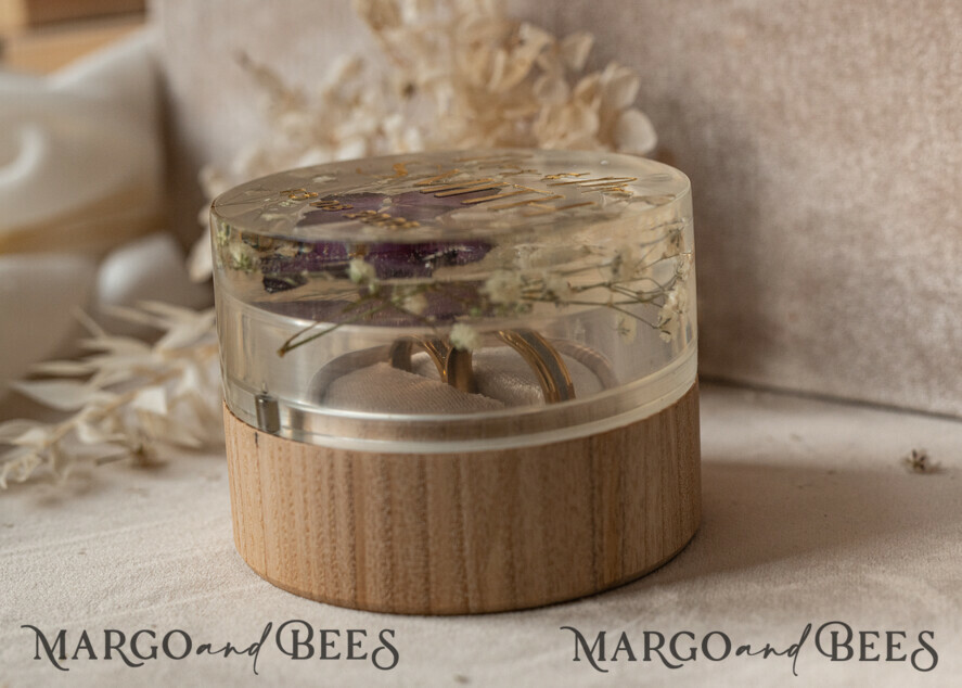 RINGTRÄGERBOXEN & KISSEN Epoxidharz Trauringe Box Epoxidharz- und Holz-Eheringbox für die Zeremonie, Boho Epoxid-Eheringboxen für ihn und sie, transparente Epoxid-Doppelringbox für die Hochzeit, Holzharzblumen Verlobungsringbox.