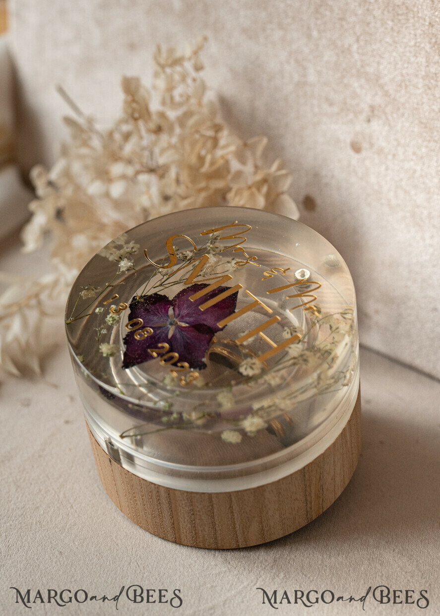RINGTRÄGERBOXEN & KISSEN Epoxidharz Trauringe Box Epoxidharz- und Holz-Eheringbox für die Zeremonie, Boho Epoxid-Eheringboxen für ihn und sie, transparente Epoxid-Doppelringbox für die Hochzeit, Holzharzblumen Verlobungsringbox.