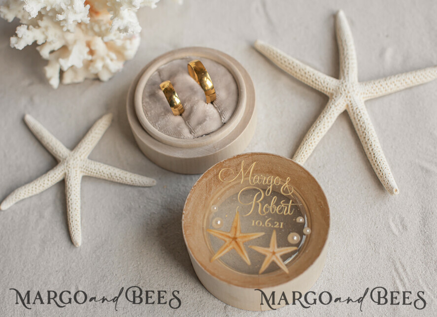 RINGTRÄGERBOXEN & KISSEN Epoxidharz Trauringe Box Hochzeitsstrand-Ringbox, gravierte Hochzeitsringbox • personalisierte rustikale Ringbox • echte Seestern Luxus-Ringbox
