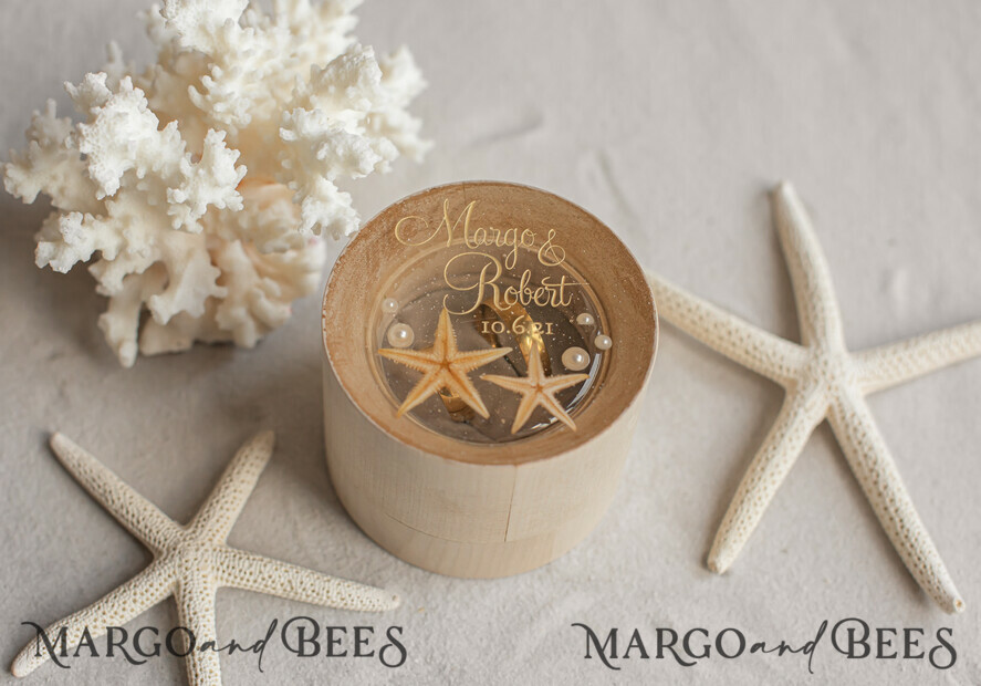 RINGTRÄGERBOXEN & KISSEN Epoxidharz Trauringe Box Hochzeitsstrand-Ringbox, gravierte Hochzeitsringbox • personalisierte rustikale Ringbox • echte Seestern Luxus-Ringbox