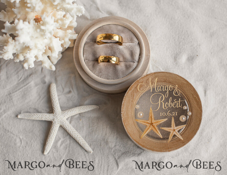 RINGTRÄGERBOXEN & KISSEN Epoxidharz Trauringe Box Hochzeitsstrand-Ringbox, gravierte Hochzeitsringbox • personalisierte rustikale Ringbox • echte Seestern Luxus-Ringbox