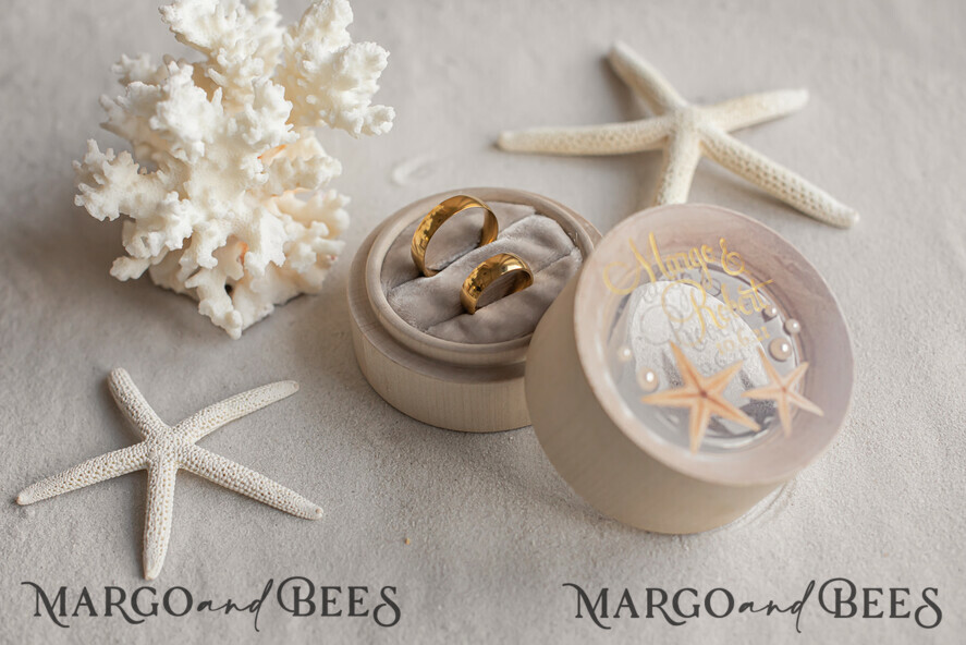 RINGTRÄGERBOXEN & KISSEN Epoxidharz Trauringe Box Hochzeitsstrand-Ringbox, gravierte Hochzeitsringbox • personalisierte rustikale Ringbox • echte Seestern Luxus-Ringbox