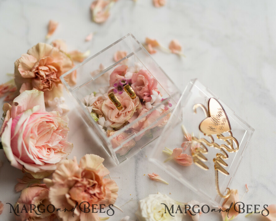 RINGTRÄGERBOXEN & KISSEN Epoxidharz Trauringe Box Klare Acryl-Ringträger, Gold Glam Hochzeitsringbox • handgemachte Ringträgerbox • Spiegelgold Luxus-Ringbox