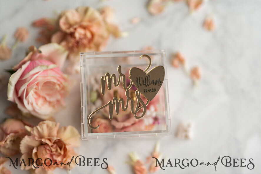 RINGTRÄGERBOXEN & KISSEN Epoxidharz Trauringe Box Klare Acryl-Ringträger, Gold Glam Hochzeitsringbox • handgemachte Ringträgerbox • Spiegelgold Luxus-Ringbox