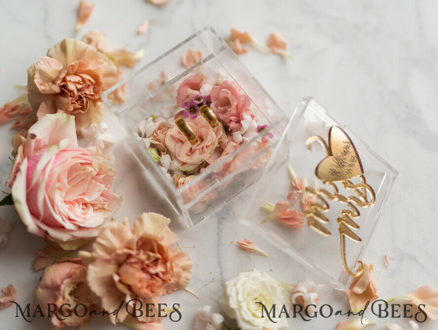 RINGTRÄGERBOXEN & KISSEN Epoxidharz Trauringe Box Klare Acryl-Ringträger, Gold Glam Hochzeitsringbox • handgemachte Ringträgerbox • Spiegelgold Luxus-Ringbox