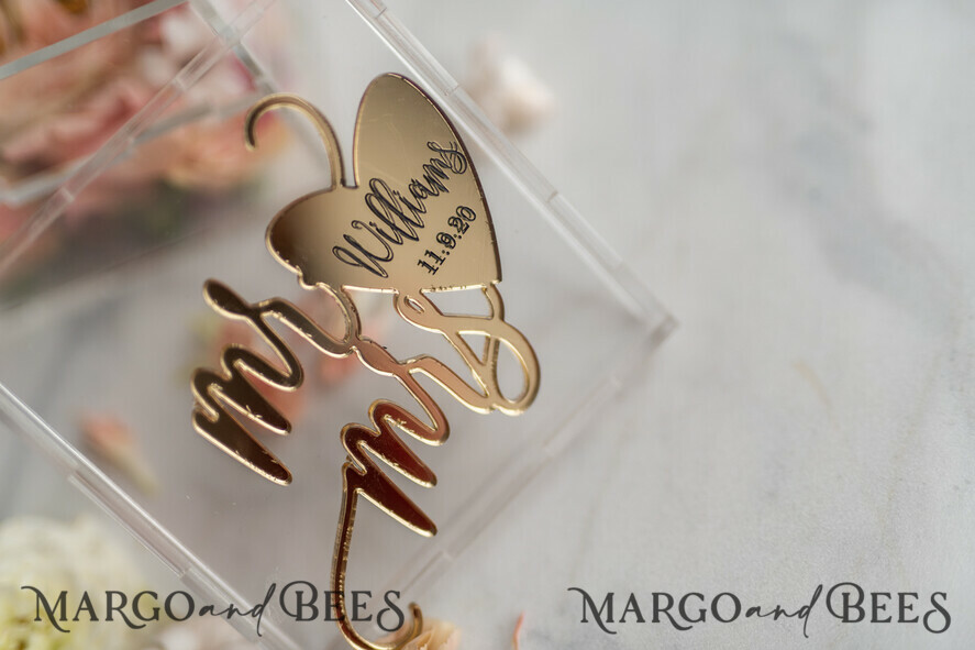 RINGTRÄGERBOXEN & KISSEN Epoxidharz Trauringe Box Klare Acryl-Ringträger, Gold Glam Hochzeitsringbox • handgemachte Ringträgerbox • Spiegelgold Luxus-Ringbox