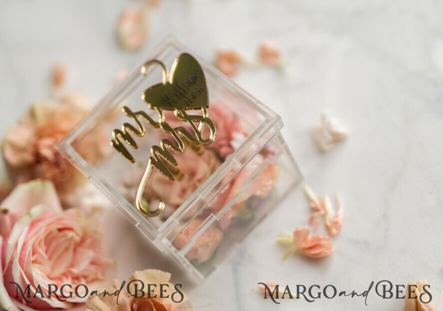 RINGTRÄGERBOXEN & KISSEN Epoxidharz Trauringe Box Klare Acryl-Ringträger, Gold Glam Hochzeitsringbox • handgemachte Ringträgerbox • Spiegelgold Luxus-Ringbox