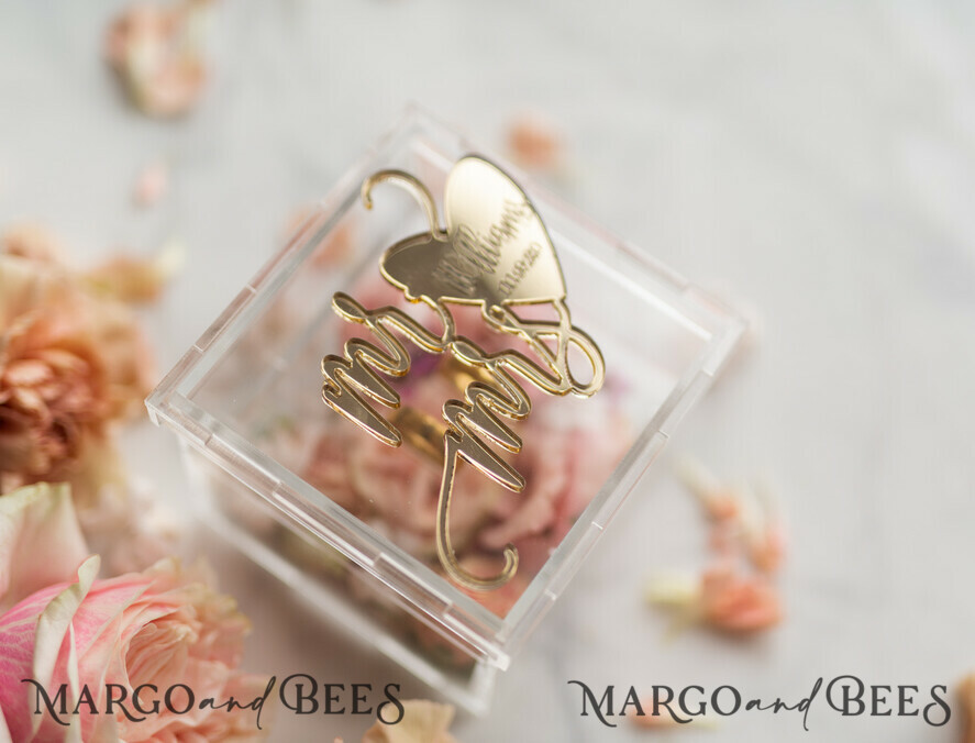 RINGTRÄGERBOXEN & KISSEN Epoxidharz Trauringe Box Klare Acryl-Ringträger, Gold Glam Hochzeitsringbox • handgemachte Ringträgerbox • Spiegelgold Luxus-Ringbox