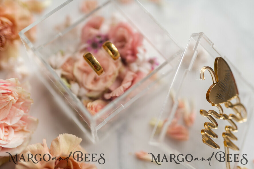 RINGTRÄGERBOXEN & KISSEN Epoxidharz Trauringe Box Klare Acryl-Ringträger, Gold Glam Hochzeitsringbox • handgemachte Ringträgerbox • Spiegelgold Luxus-Ringbox