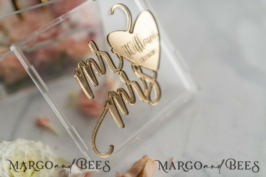 RINGTRÄGERBOXEN & KISSEN Epoxidharz Trauringe Box Klare Acryl-Ringträger, Gold Glam Hochzeitsringbox • handgemachte Ringträgerbox • Spiegelgold Luxus-Ringbox