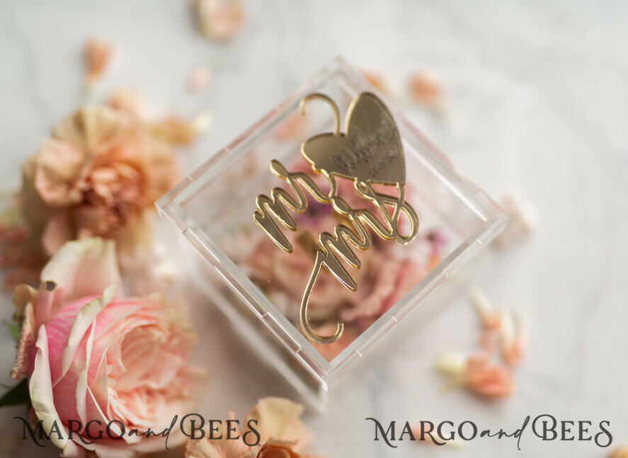 RINGTRÄGERBOXEN & KISSEN Epoxidharz Trauringe Box Klare Acryl-Ringträger, Gold Glam Hochzeitsringbox • handgemachte Ringträgerbox • Spiegelgold Luxus-Ringbox