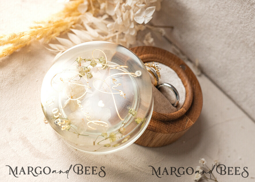 RINGTRÄGERBOXEN & KISSEN Epoxidharz Trauringe Box Epoxidharz & Holz Eheringbox für die Zeremonie, Boho Epoxid Eheringboxen für ihn und sie, transparente Epoxid-Doppelringbox für die Hochzeit, Holzharzblumen Heiratsantragsringbox.