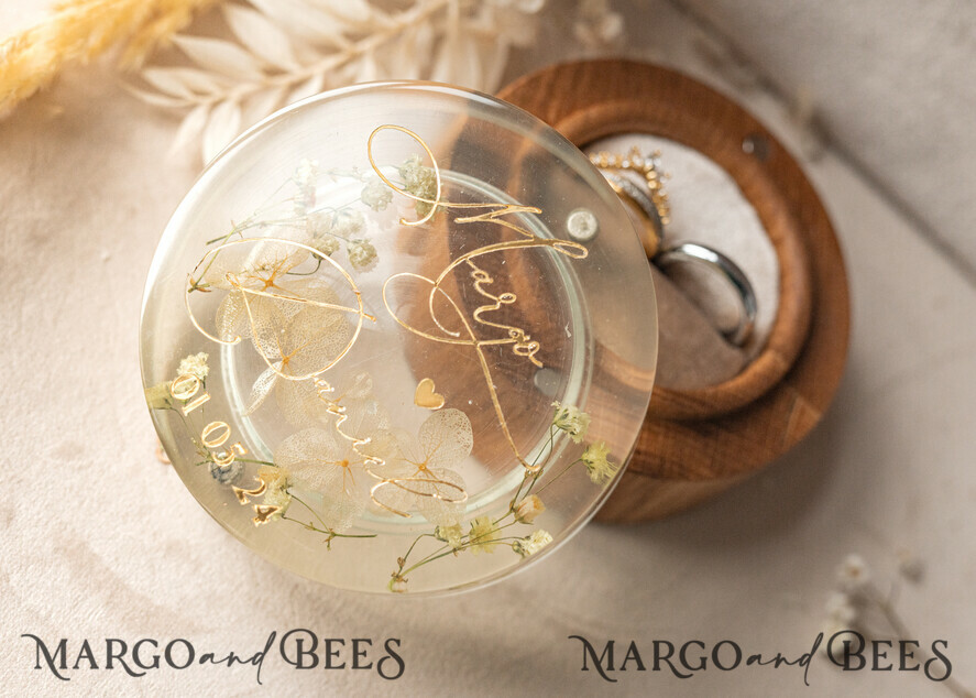 RINGTRÄGERBOXEN & KISSEN Epoxidharz Trauringe Box Epoxidharz & Holz Eheringbox für die Zeremonie, Boho Epoxid Eheringboxen für ihn und sie, transparente Epoxid-Doppelringbox für die Hochzeit, Holzharzblumen Heiratsantragsringbox.