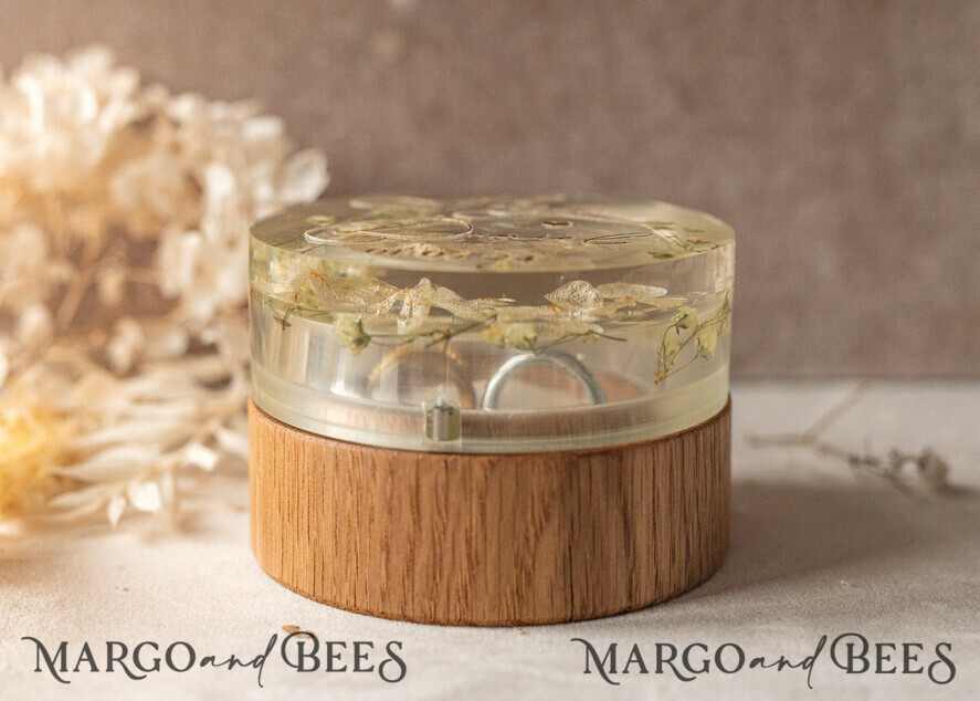 RINGTRÄGERBOXEN & KISSEN Epoxidharz Trauringe Box Epoxidharz & Holz Eheringbox für die Zeremonie, Boho Epoxid Eheringboxen für ihn und sie, transparente Epoxid-Doppelringbox für die Hochzeit, Holzharzblumen Heiratsantragsringbox.