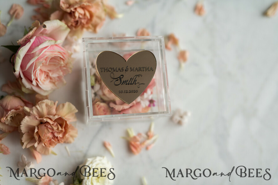 RINGTRÄGERBOXEN & KISSEN Epoxidharz Trauringe Box Klare transparente Hochzeitsbox, Holzhochzeitsringbox • Goldene Hochzeitsringbox • Goldene Herz Luxusringbox