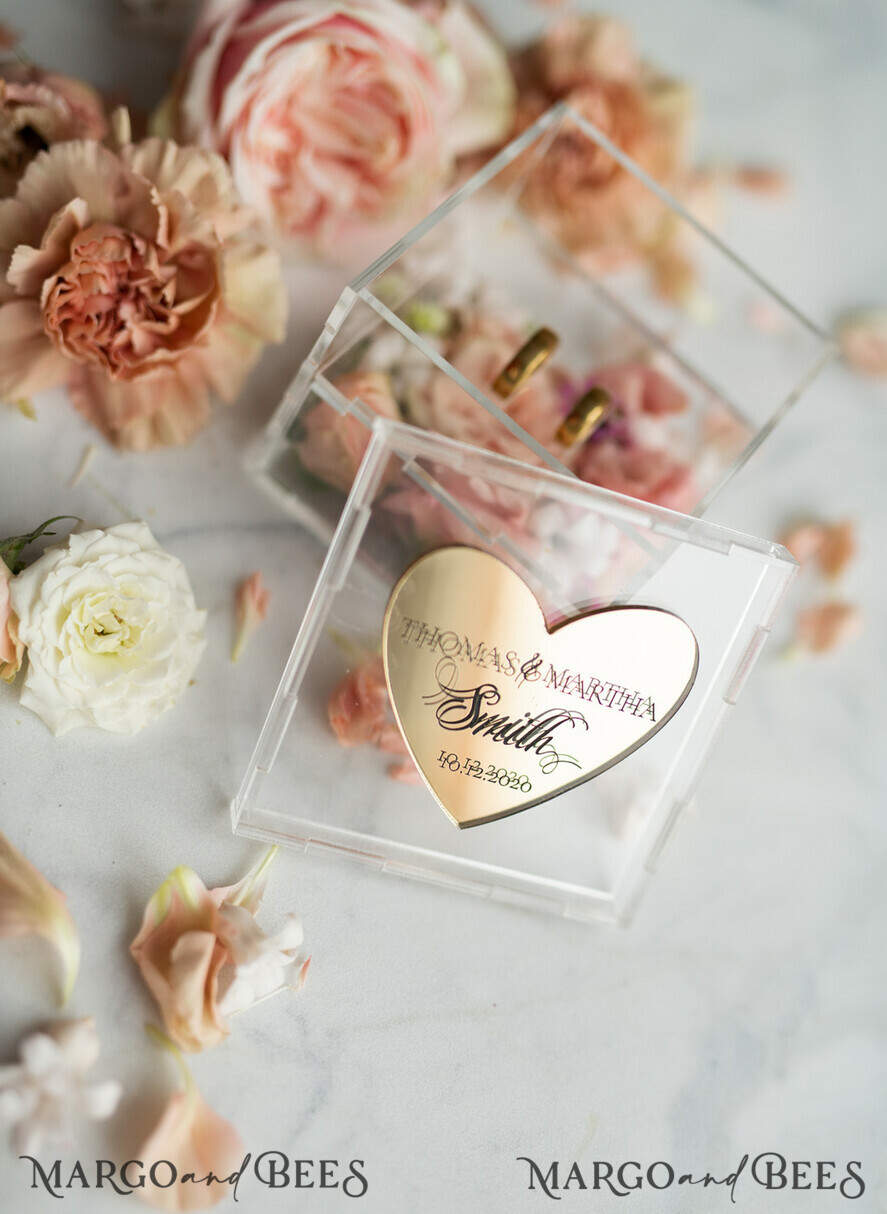 RINGTRÄGERBOXEN & KISSEN Epoxidharz Trauringe Box Klare transparente Hochzeitsbox, Holzhochzeitsringbox • Goldene Hochzeitsringbox • Goldene Herz Luxusringbox