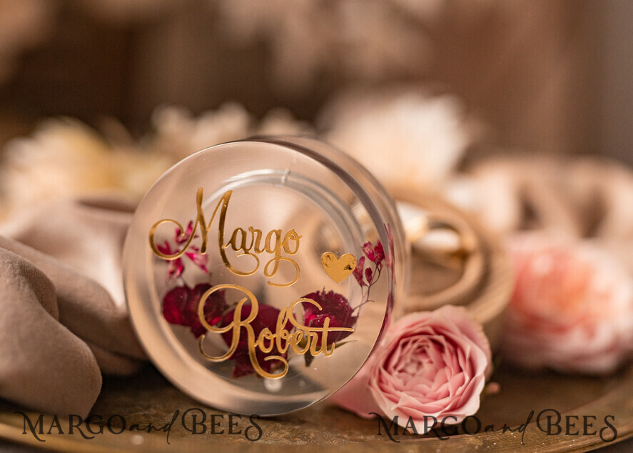 RINGTRÄGERBOXEN & KISSEN Epoxidharz Trauringe Box Epoxidharz- und Holzhochzeitsringbox für die Zeremonie, Boho Epoxid-Hochzeitsringboxen für ihn und sie, transparente Epoxid-Doppelringbox für die Hochzeit, Holzharzblumen Heiratsantrag Ringbox