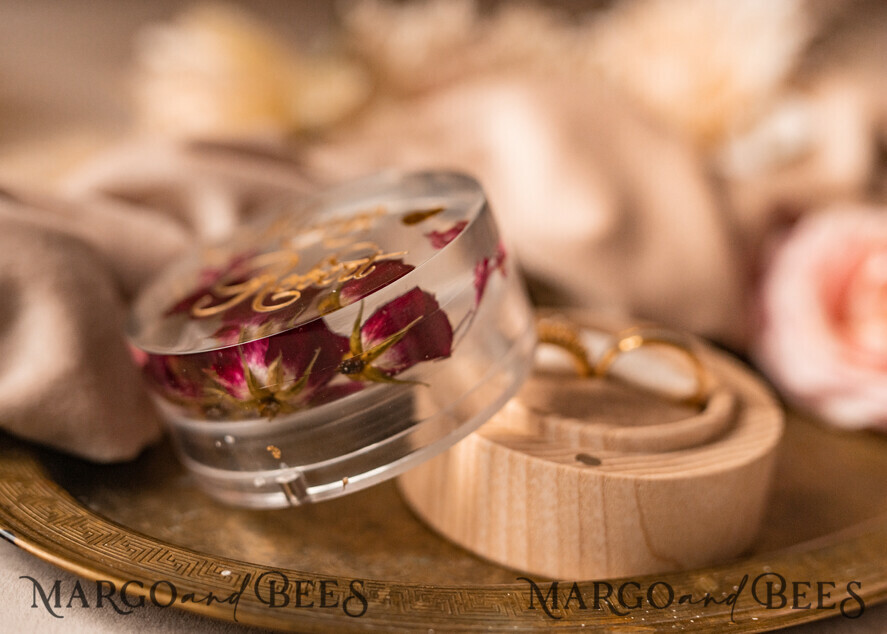 RINGTRÄGERBOXEN & KISSEN Epoxidharz Trauringe Box Epoxidharz- und Holzhochzeitsringbox für die Zeremonie, Boho Epoxid-Hochzeitsringboxen für ihn und sie, transparente Epoxid-Doppelringbox für die Hochzeit, Holzharzblumen Heiratsantrag Ringbox