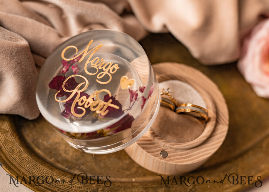 RINGTRÄGERBOXEN & KISSEN Epoxidharz Trauringe Box Epoxidharz- und Holzhochzeitsringbox für die Zeremonie, Boho Epoxid-Hochzeitsringboxen für ihn und sie, transparente Epoxid-Doppelringbox für die Hochzeit, Holzharzblumen Heiratsantrag Ringbox