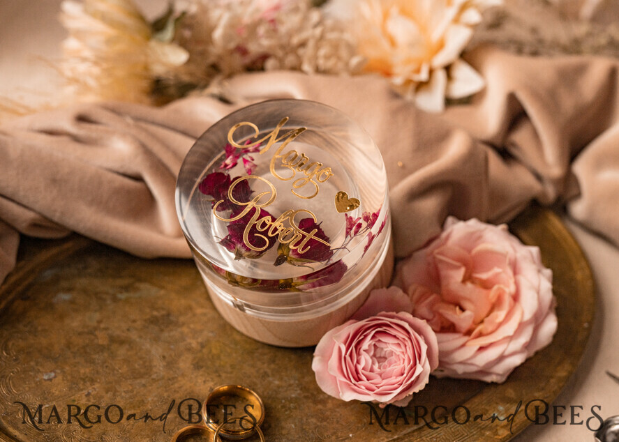 RINGTRÄGERBOXEN & KISSEN Epoxidharz Trauringe Box Epoxidharz- und Holzhochzeitsringbox für die Zeremonie, Boho Epoxid-Hochzeitsringboxen für ihn und sie, transparente Epoxid-Doppelringbox für die Hochzeit, Holzharzblumen Heiratsantrag Ringbox