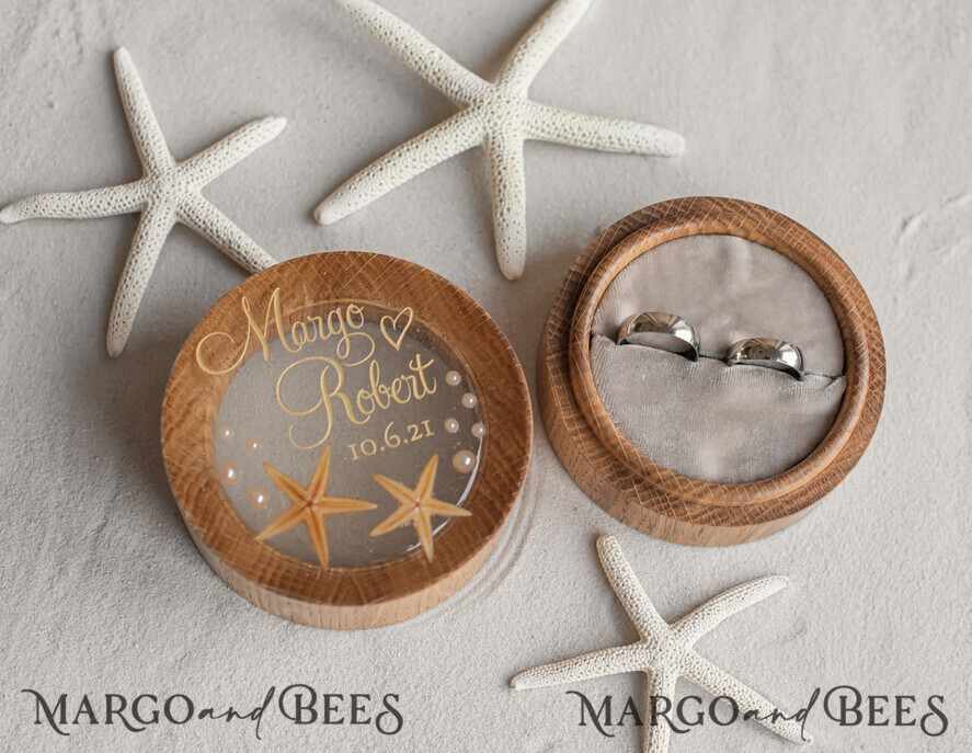 RINGTRÄGERBOXEN & KISSEN Epoxidharz Trauringe Box Strand-Hochzeitsringträger, handgemachte Hochzeitsringbox • Echte Seestern-Ringträgerbox • luxuriöse Holzringbox