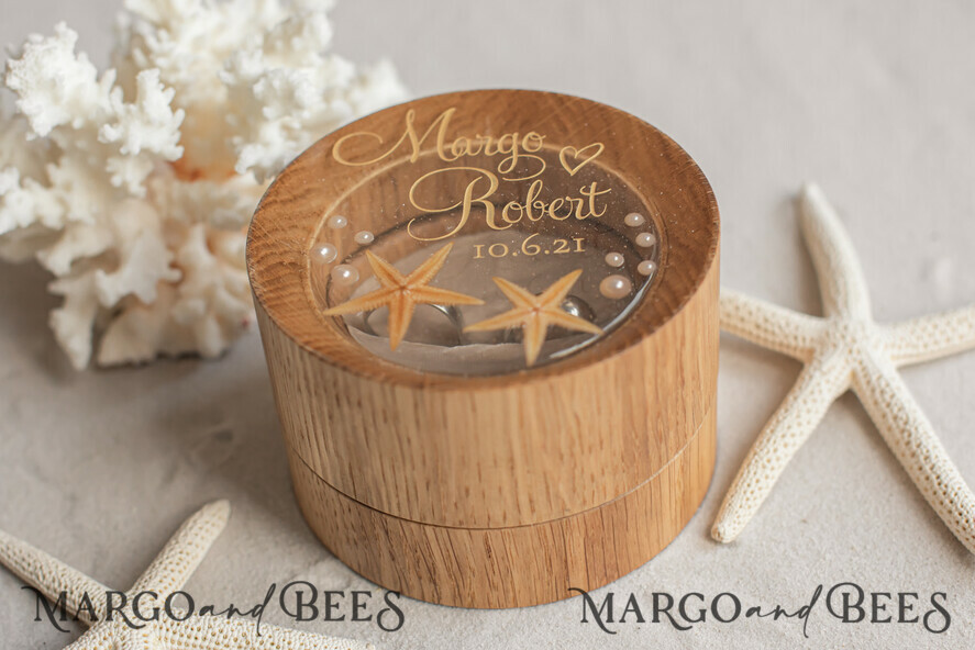 RINGTRÄGERBOXEN & KISSEN Epoxidharz Trauringe Box Strand-Hochzeitsringträger, handgemachte Hochzeitsringbox • Echte Seestern-Ringträgerbox • luxuriöse Holzringbox