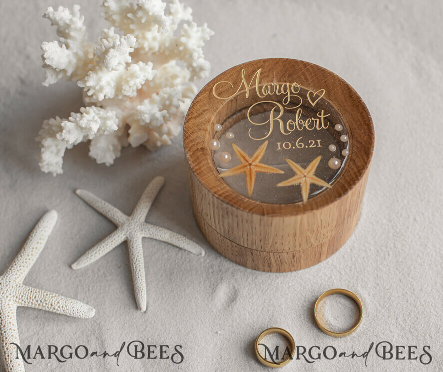 RINGTRÄGERBOXEN & KISSEN Epoxidharz Trauringe Box Strand-Hochzeitsringträger, handgemachte Hochzeitsringbox • Echte Seestern-Ringträgerbox • luxuriöse Holzringbox