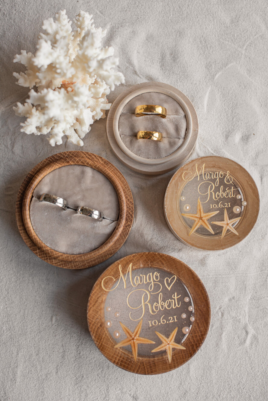 RINGTRÄGERBOXEN & KISSEN Epoxidharz Trauringe Box Strand-Hochzeitsringträger, handgemachte Hochzeitsringbox • Echte Seestern-Ringträgerbox • luxuriöse Holzringbox