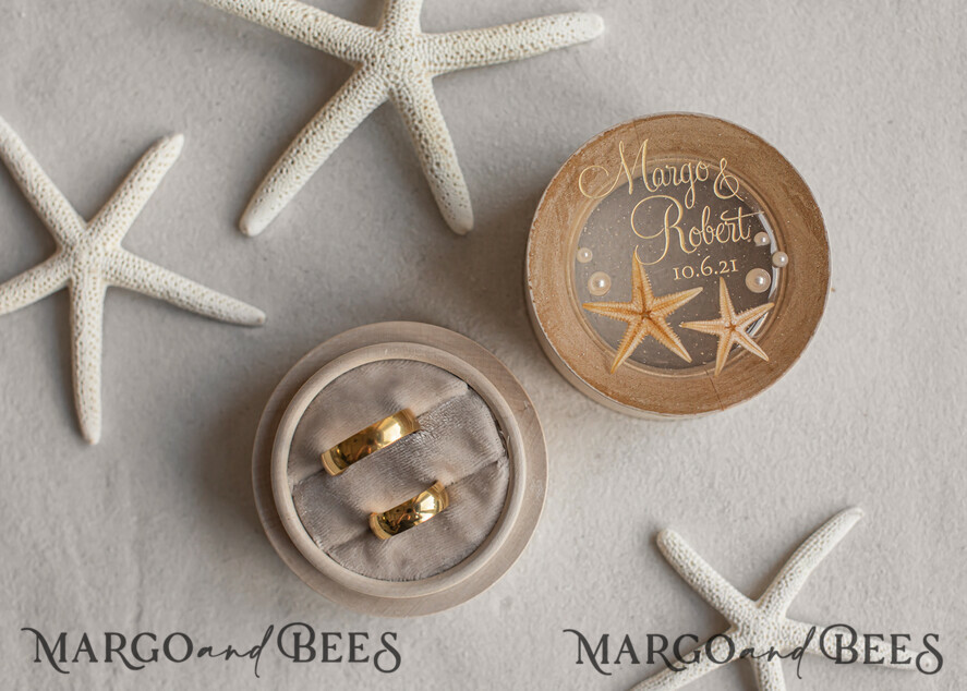 RINGTRÄGERBOXEN & KISSEN Epoxidharz Trauringe Box Strand-Hochzeitsringträger, handgemachte Hochzeitsringbox • Echte Seestern-Ringträgerbox • luxuriöse Holzringbox