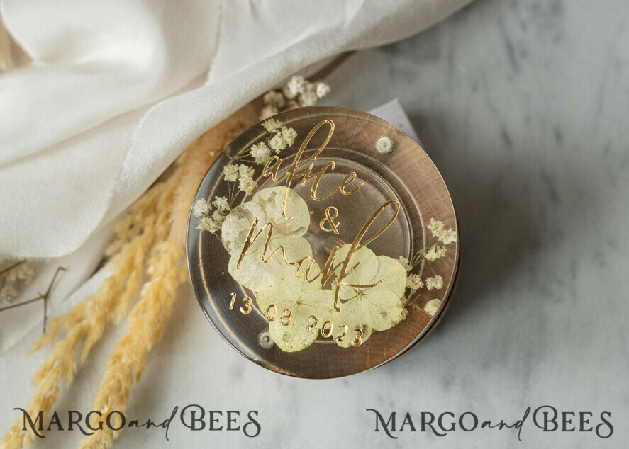 RINGTRÄGERBOXEN & KISSEN Epoxidharz Trauringe Box Epoxidharz- und Holzhochzeitsringbox für die Zeremonie, Boho Epoxid-Hochzeitsringboxen für ihn und sie, transparente Epoxid-Doppelringbox für die Hochzeit, Holzharzblumen Verlobungsringbox.