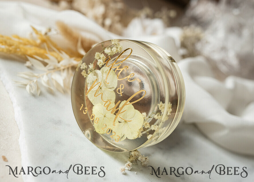 RINGTRÄGERBOXEN & KISSEN Epoxidharz Trauringe Box Epoxidharz- und Holzhochzeitsringbox für die Zeremonie, Boho Epoxid-Hochzeitsringboxen für ihn und sie, transparente Epoxid-Doppelringbox für die Hochzeit, Holzharzblumen Verlobungsringbox.