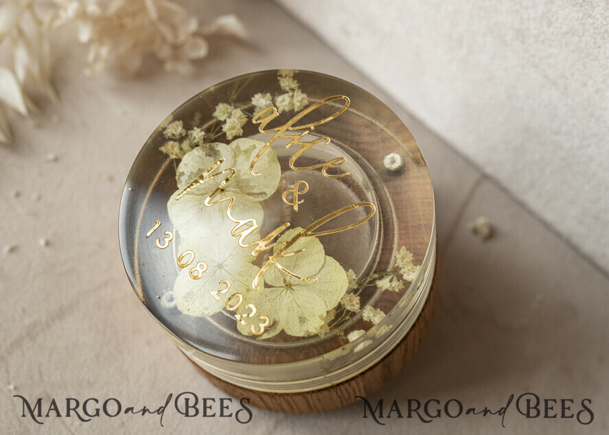 RINGTRÄGERBOXEN & KISSEN Epoxidharz Trauringe Box Epoxidharz- und Holzhochzeitsringbox für die Zeremonie, Boho Epoxid-Hochzeitsringboxen für ihn und sie, transparente Epoxid-Doppelringbox für die Hochzeit, Holzharzblumen Verlobungsringbox.